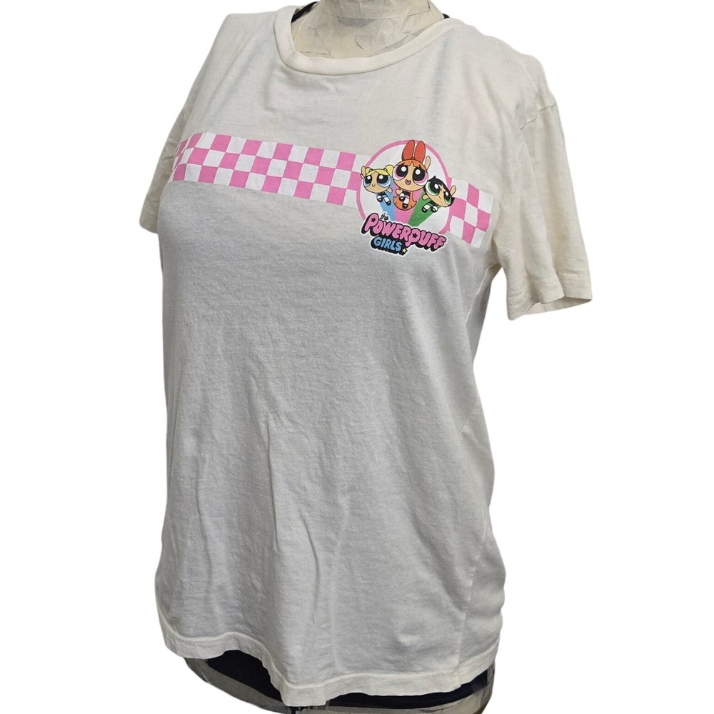 Powerpuff Girls T-Shirt Women's S Cartoon Network Checkerboard Graphic Tee‎ Y2K